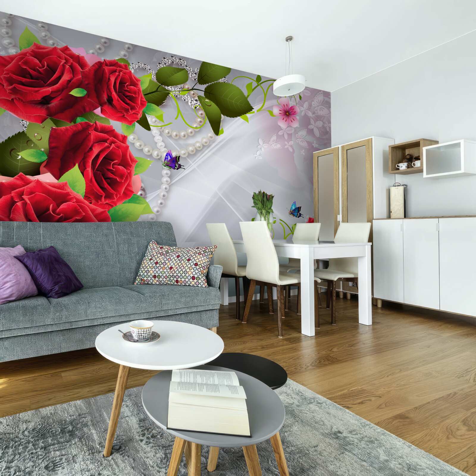 Фотошпалери перлинні червоні троянди