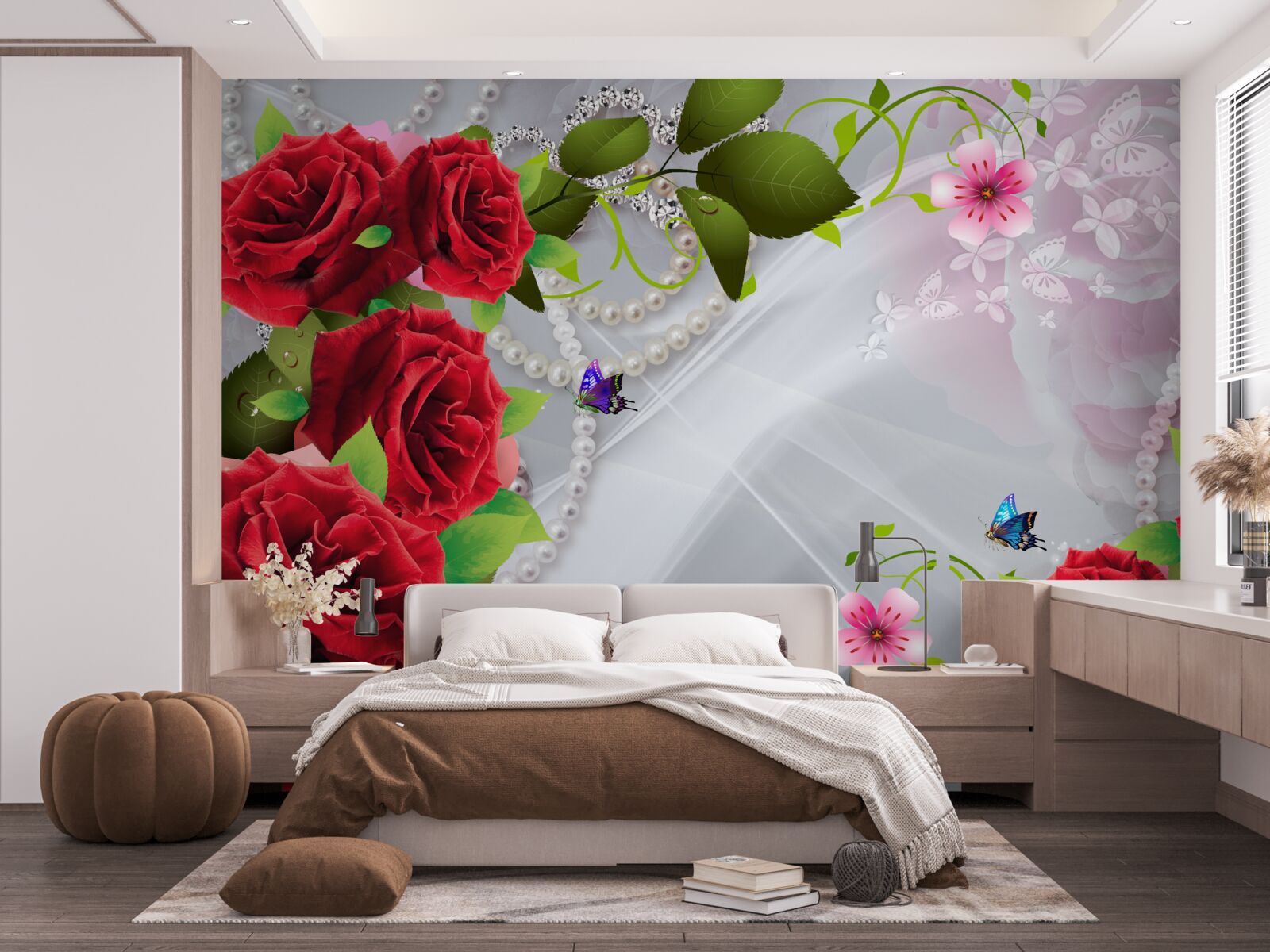 Фотошпалери перлинні червоні троянди