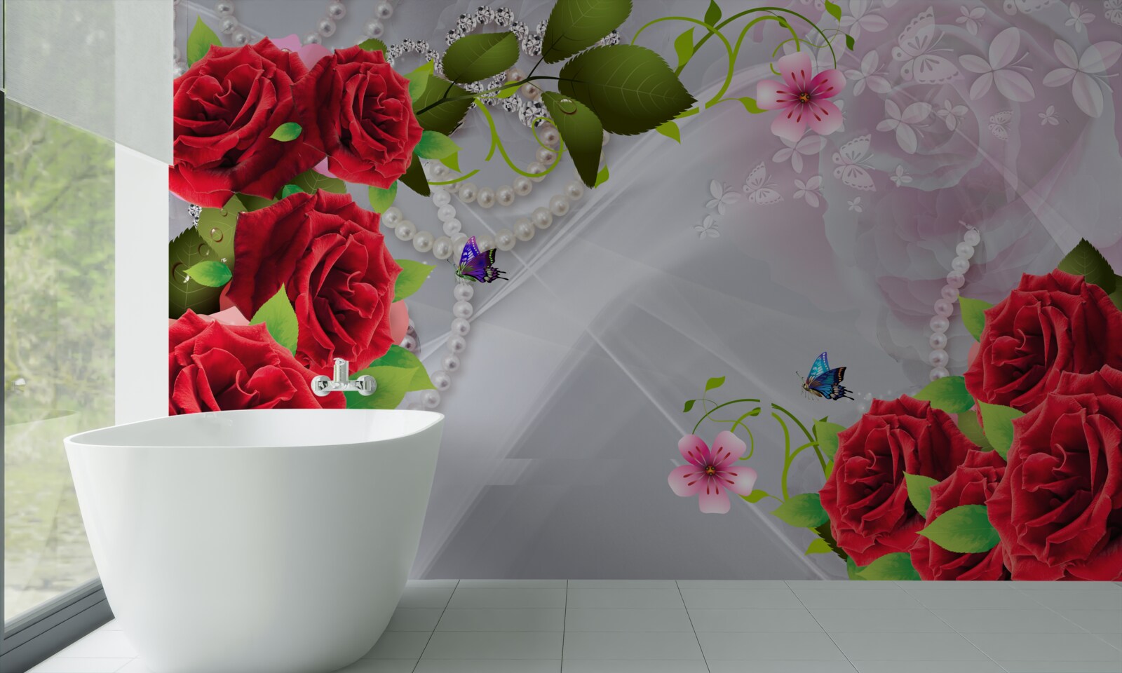 Фотошпалери перлинні червоні троянди