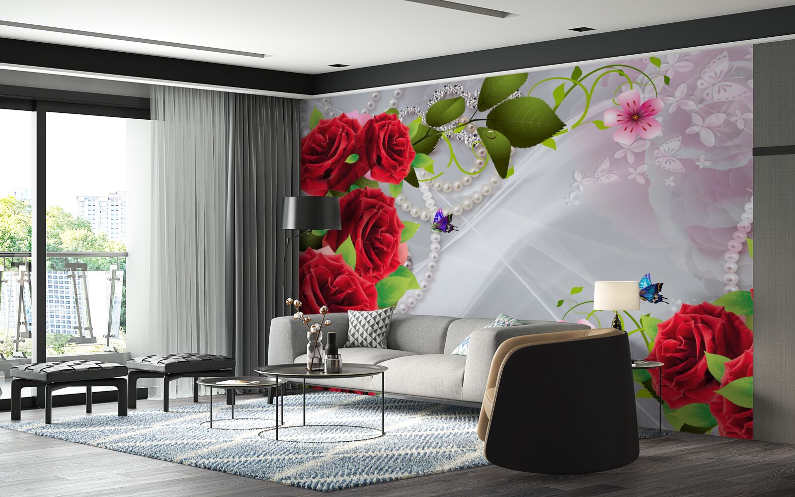 Фотошпалери перлинні червоні троянди