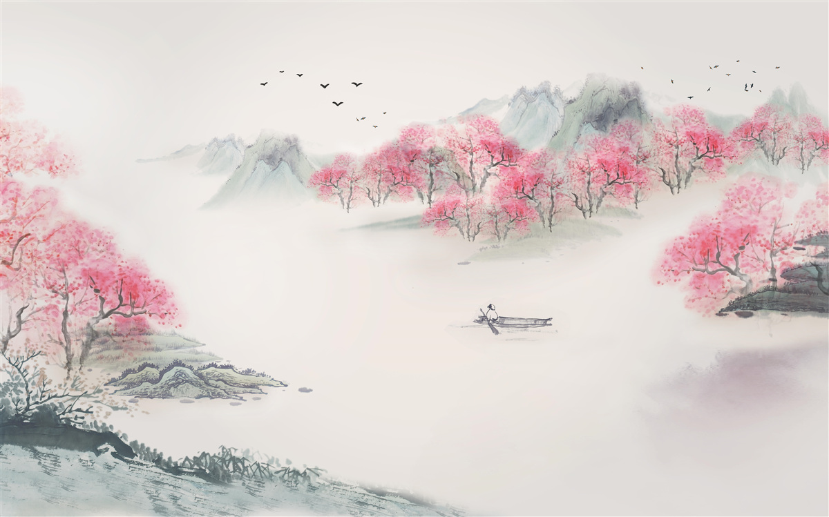 Фотошпалери Човен у лісі, оповитому ранковим туманом