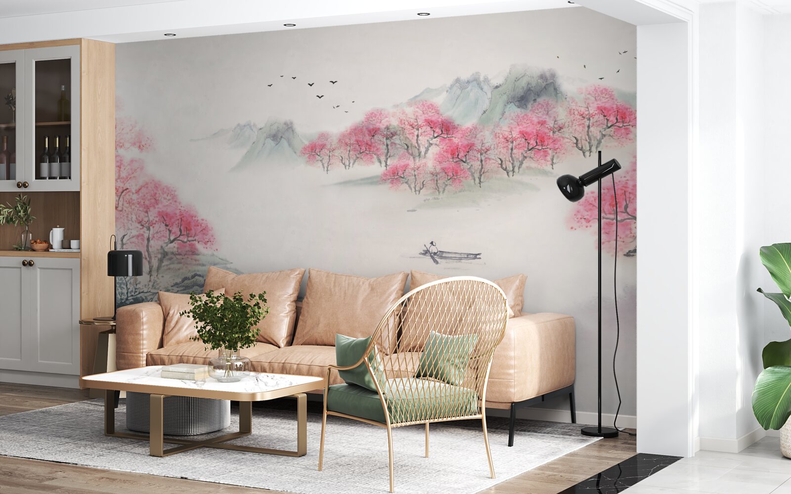 Фотошпалери Човен у лісі, оповитому ранковим туманом