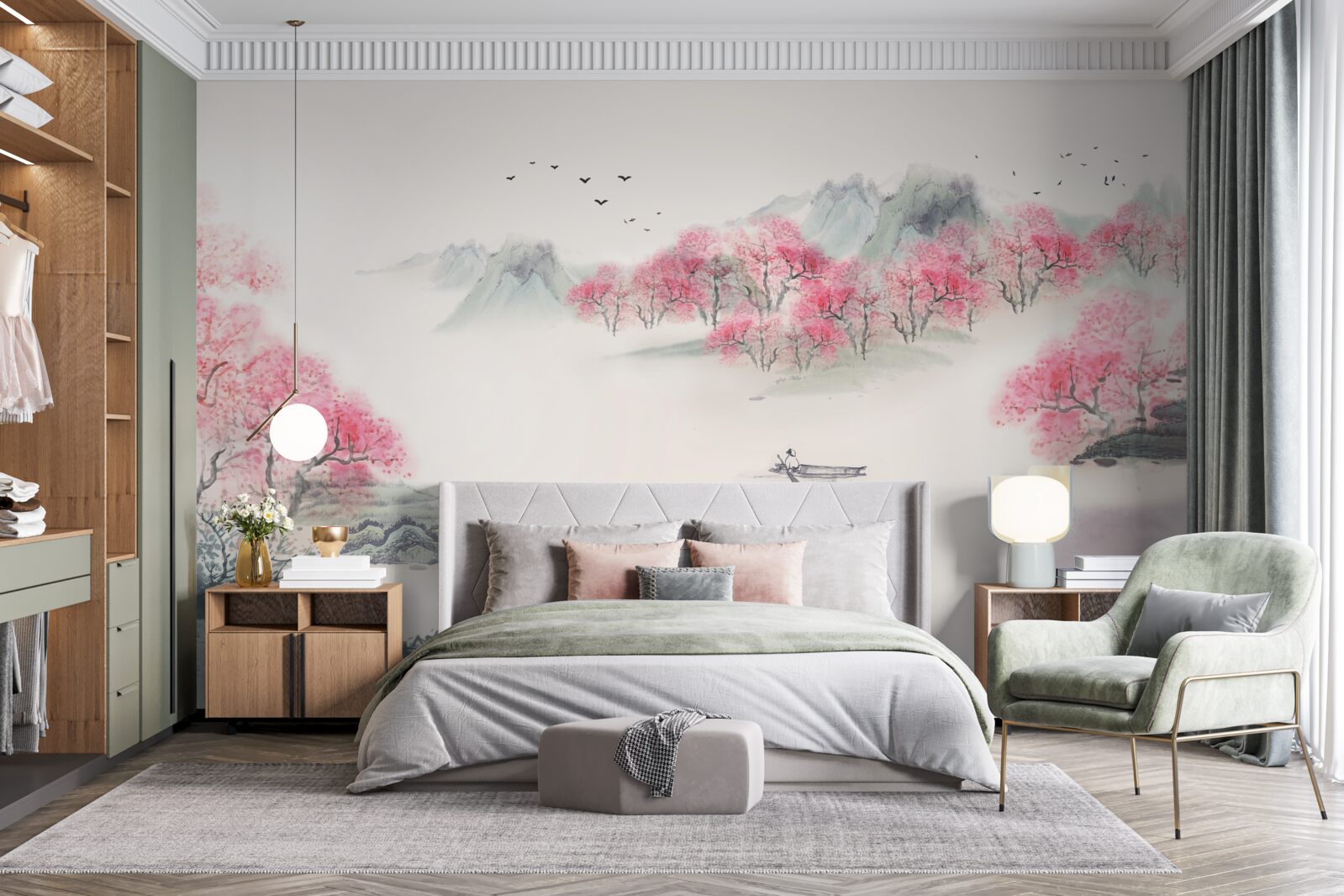 Фотошпалери Човен у лісі, оповитому ранковим туманом