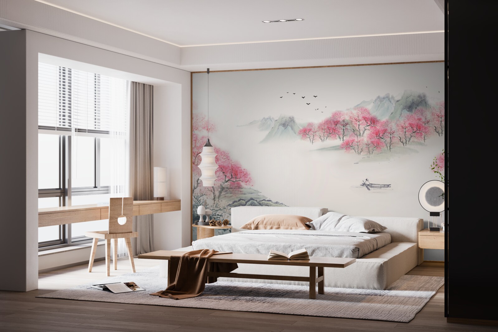 Фотошпалери Човен у лісі, оповитому ранковим туманом