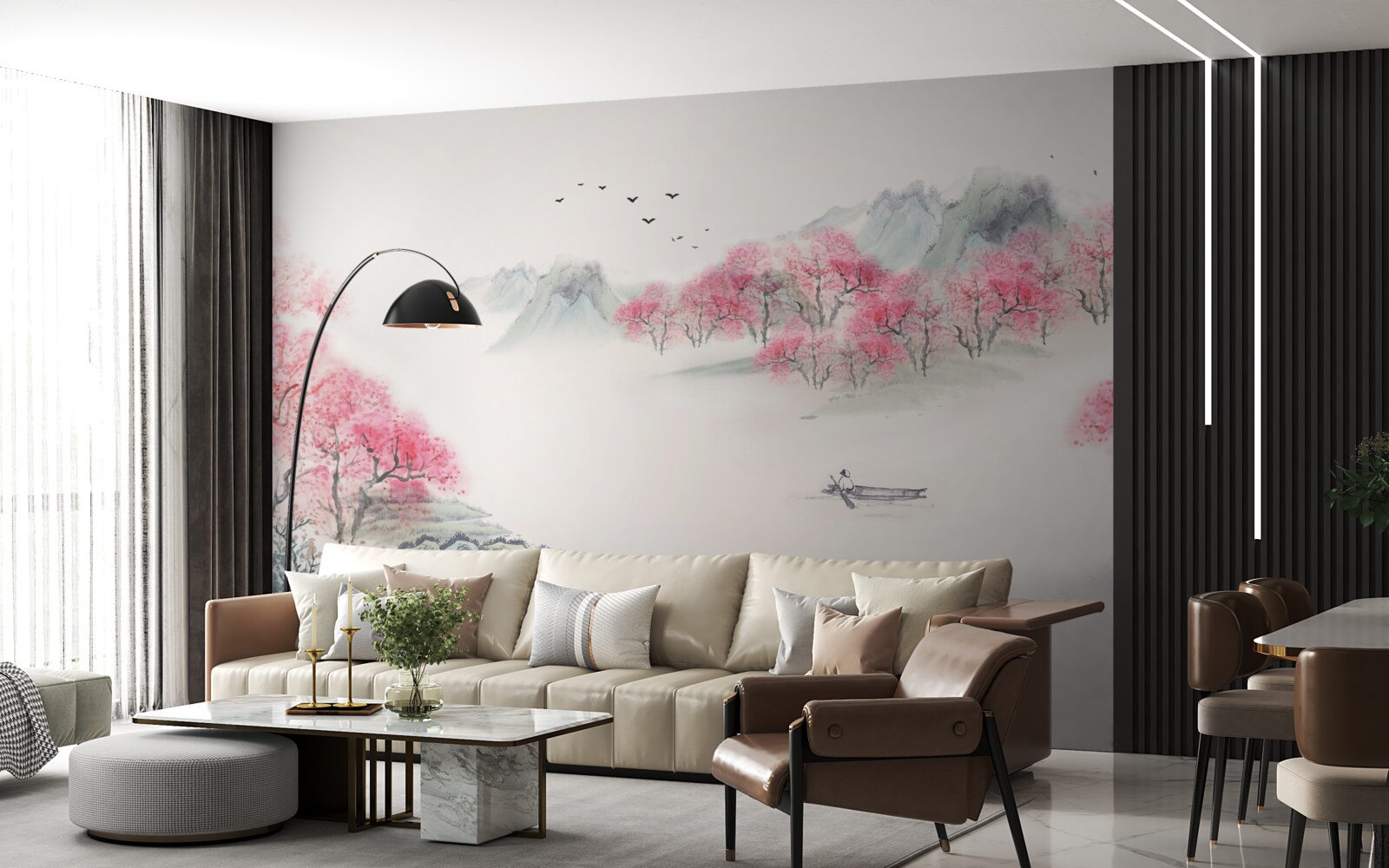 Фотошпалери Човен у лісі, оповитому ранковим туманом