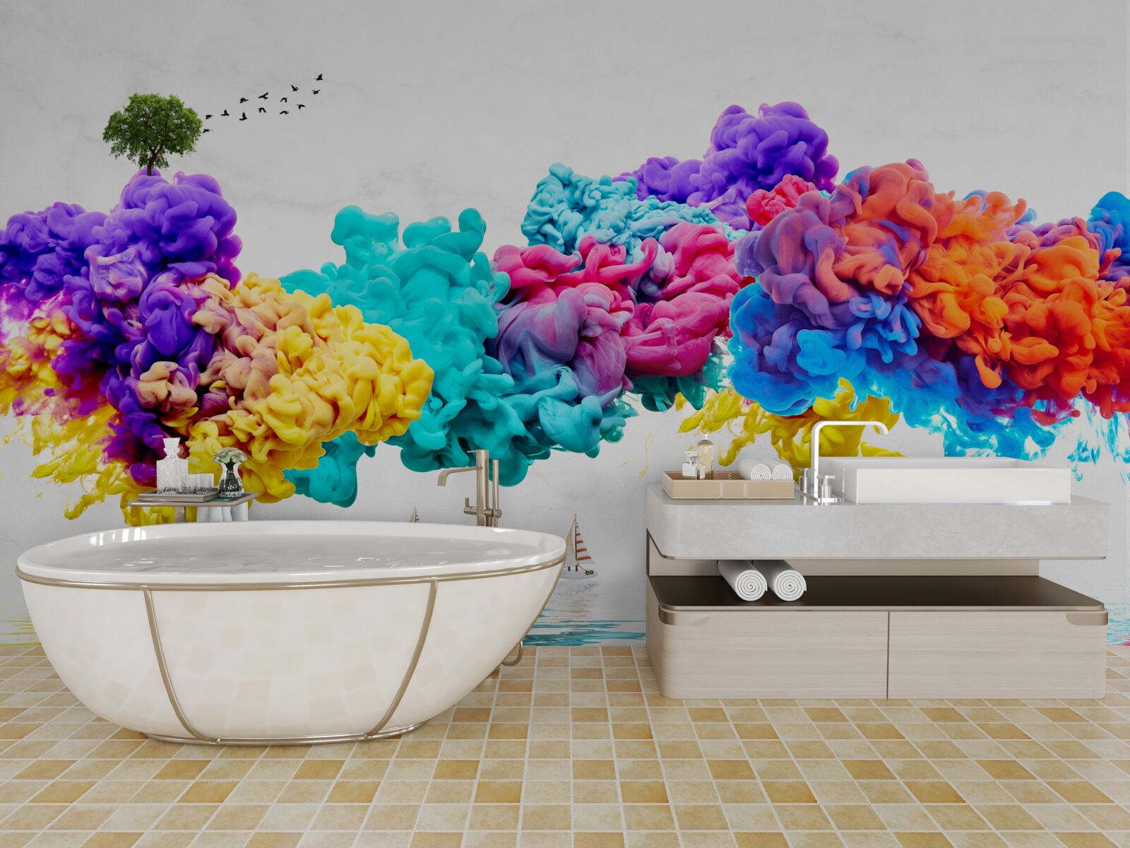 Фотошпалери яскраві кольори над поверхнею води