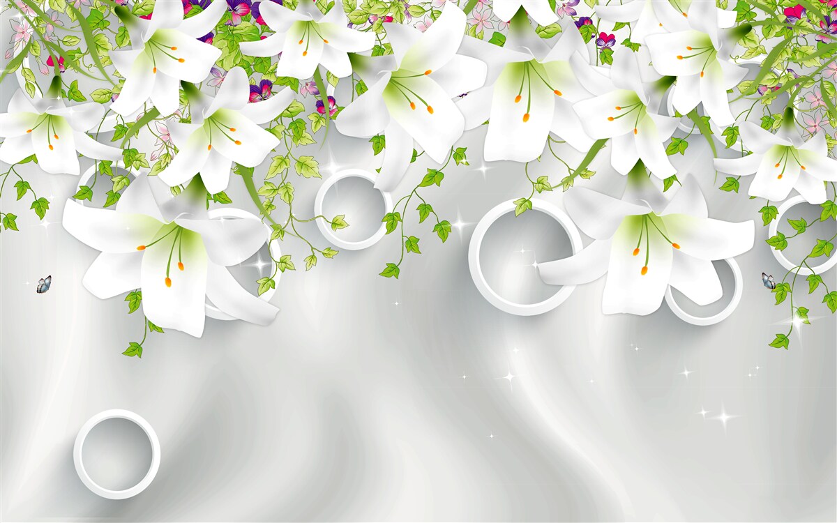 Фотошпалери квіти білі з зеленим листям