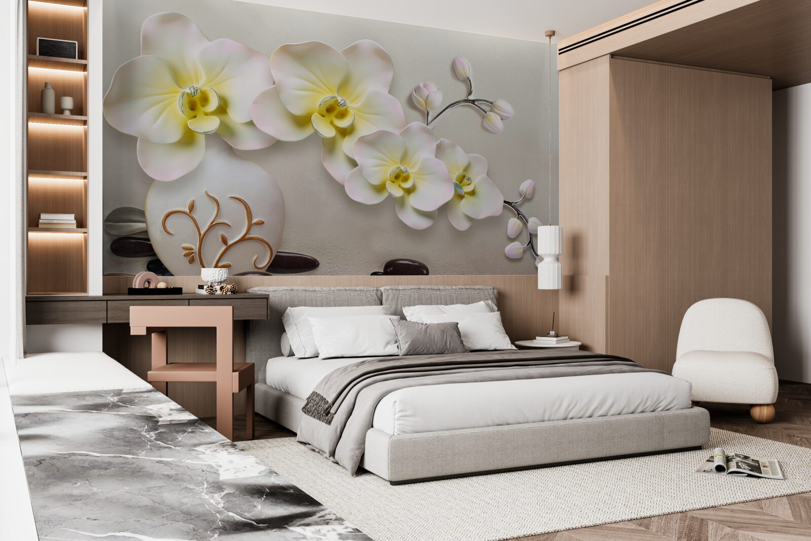 Фотошпалери декоровані квіти орхідей