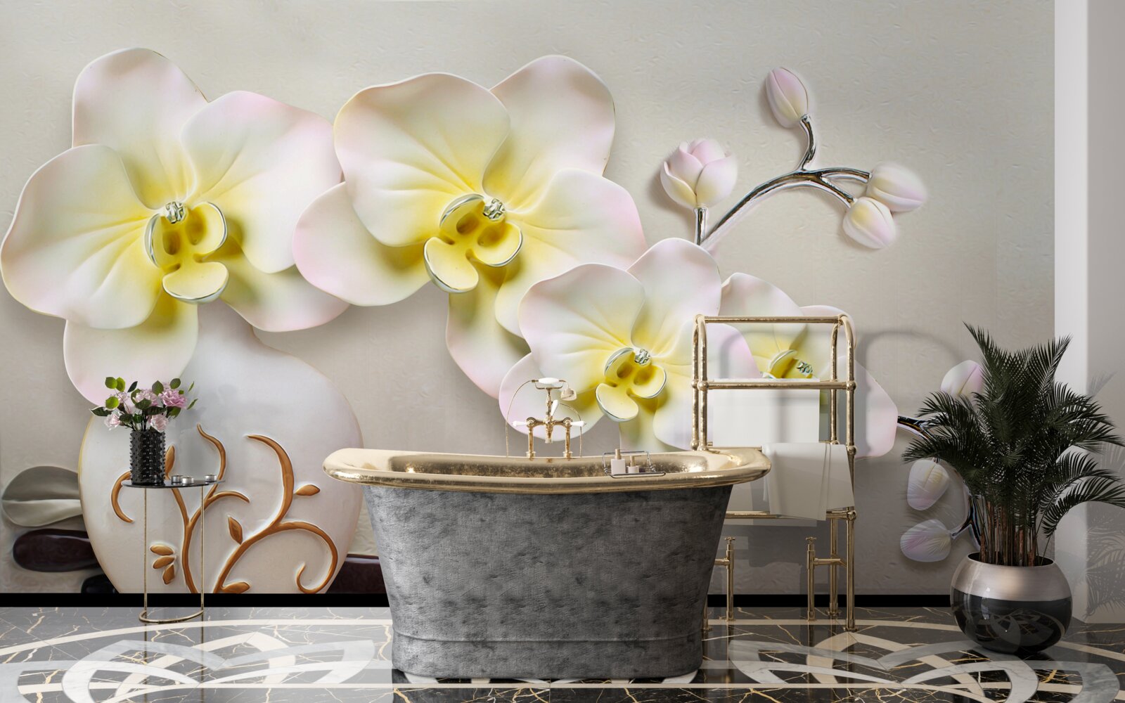 Фотошпалери декоровані квіти орхідей