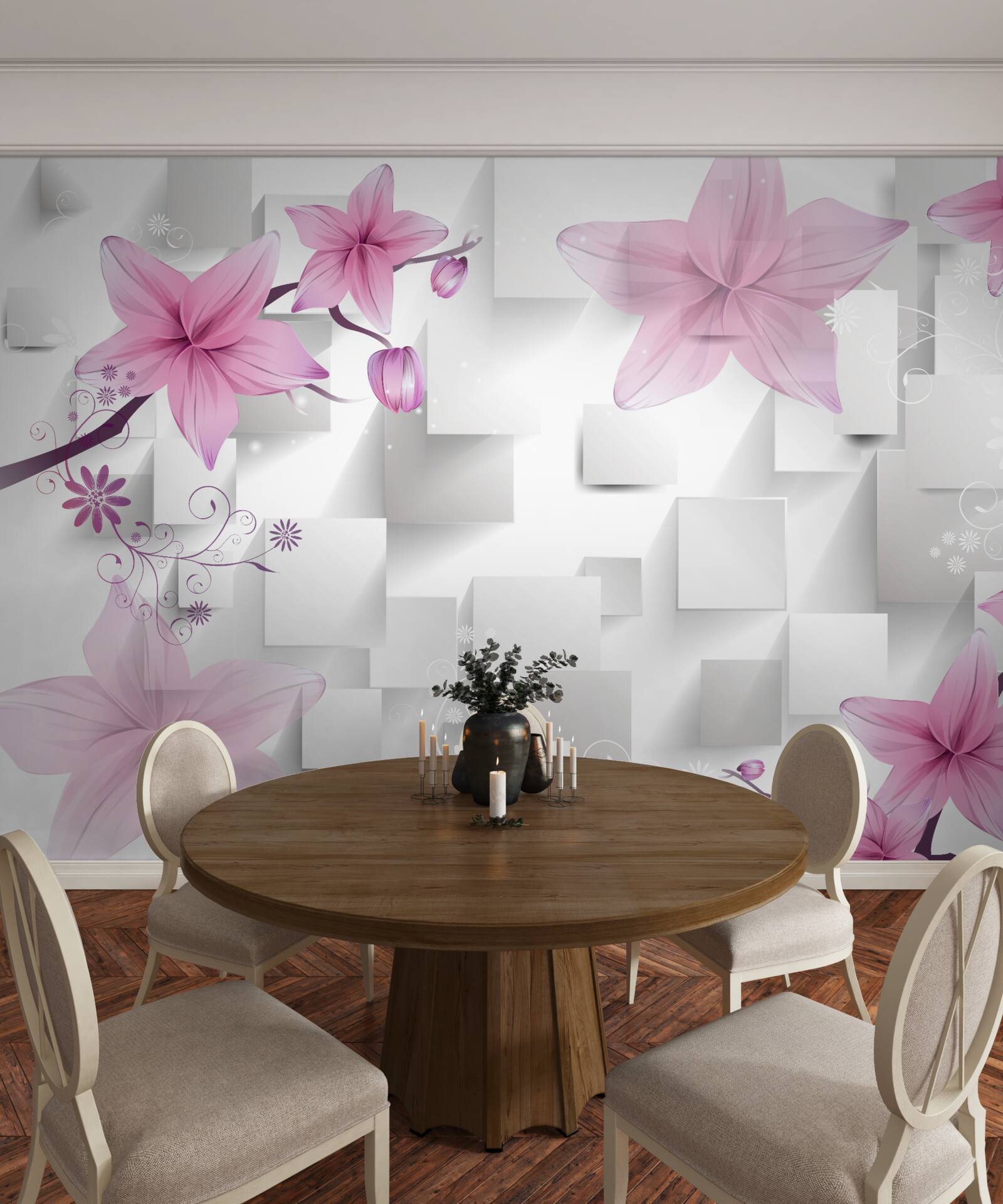 Фотошпалери абстрактний з фіолетовими бутонами