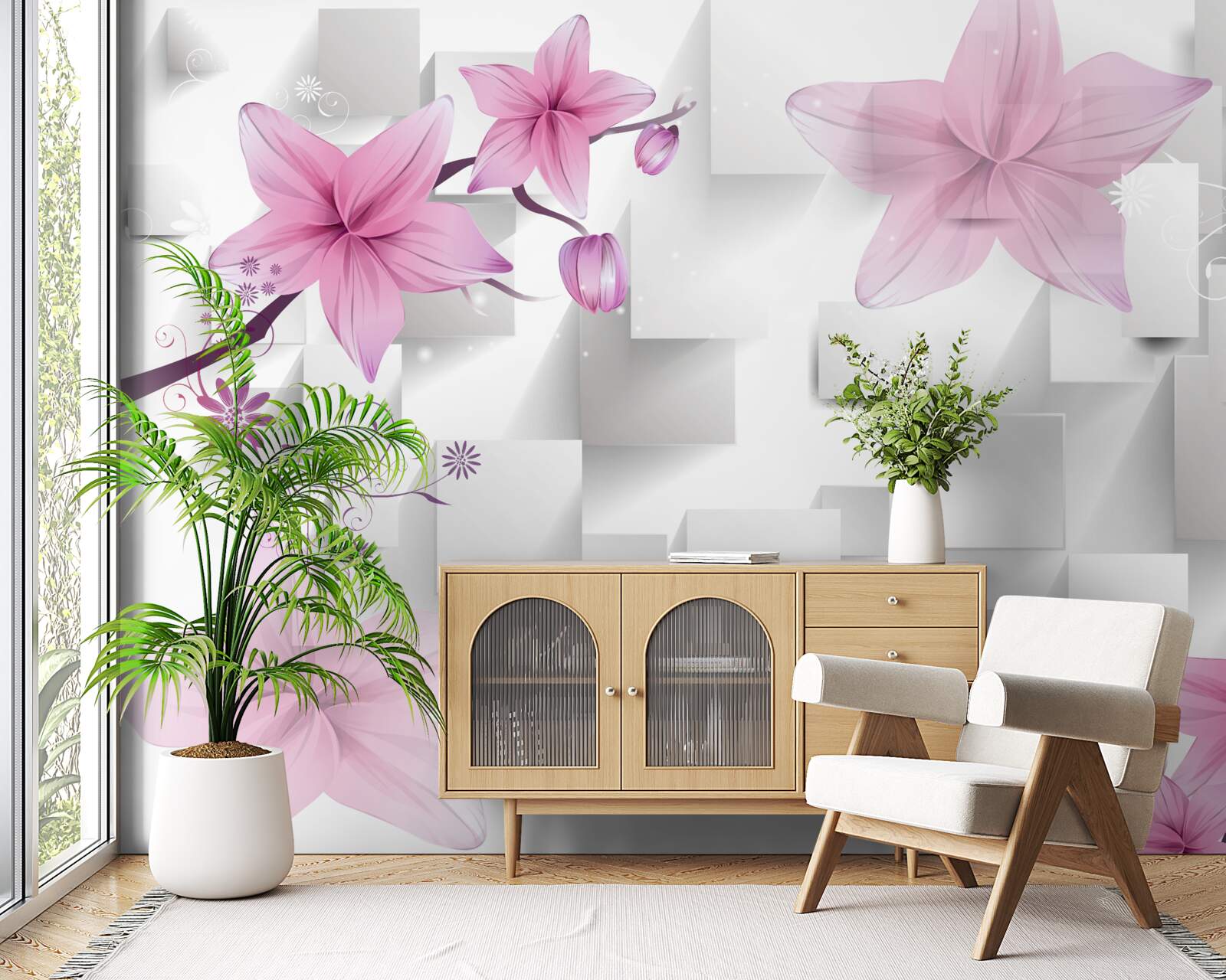 Фотошпалери абстрактний з фіолетовими бутонами