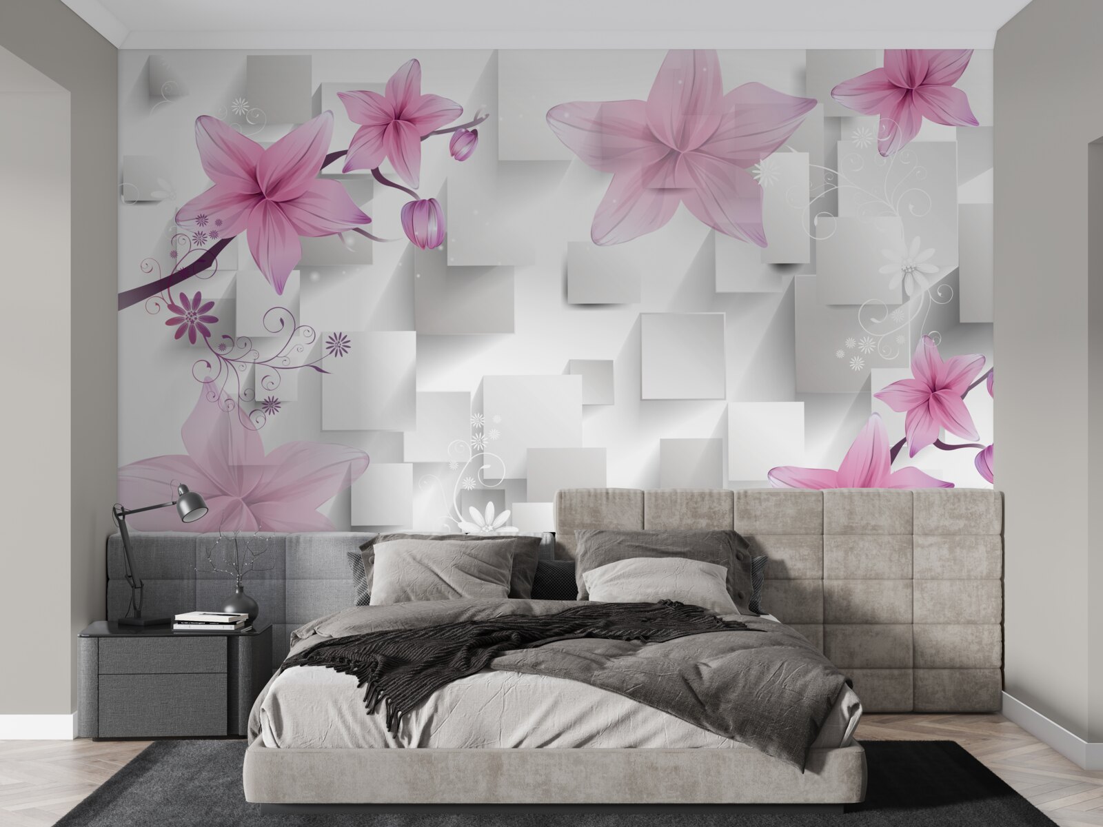 Фотошпалери абстрактний з фіолетовими бутонами