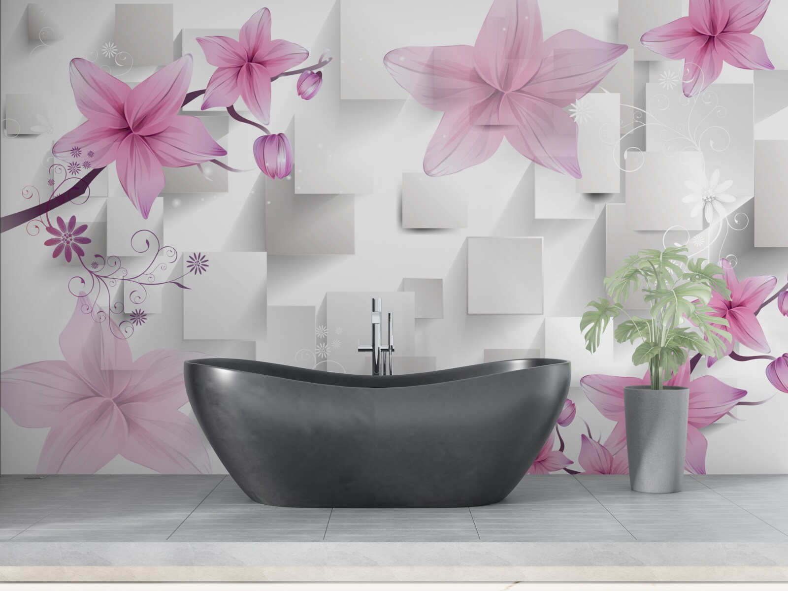 Фотошпалери абстрактний з фіолетовими бутонами