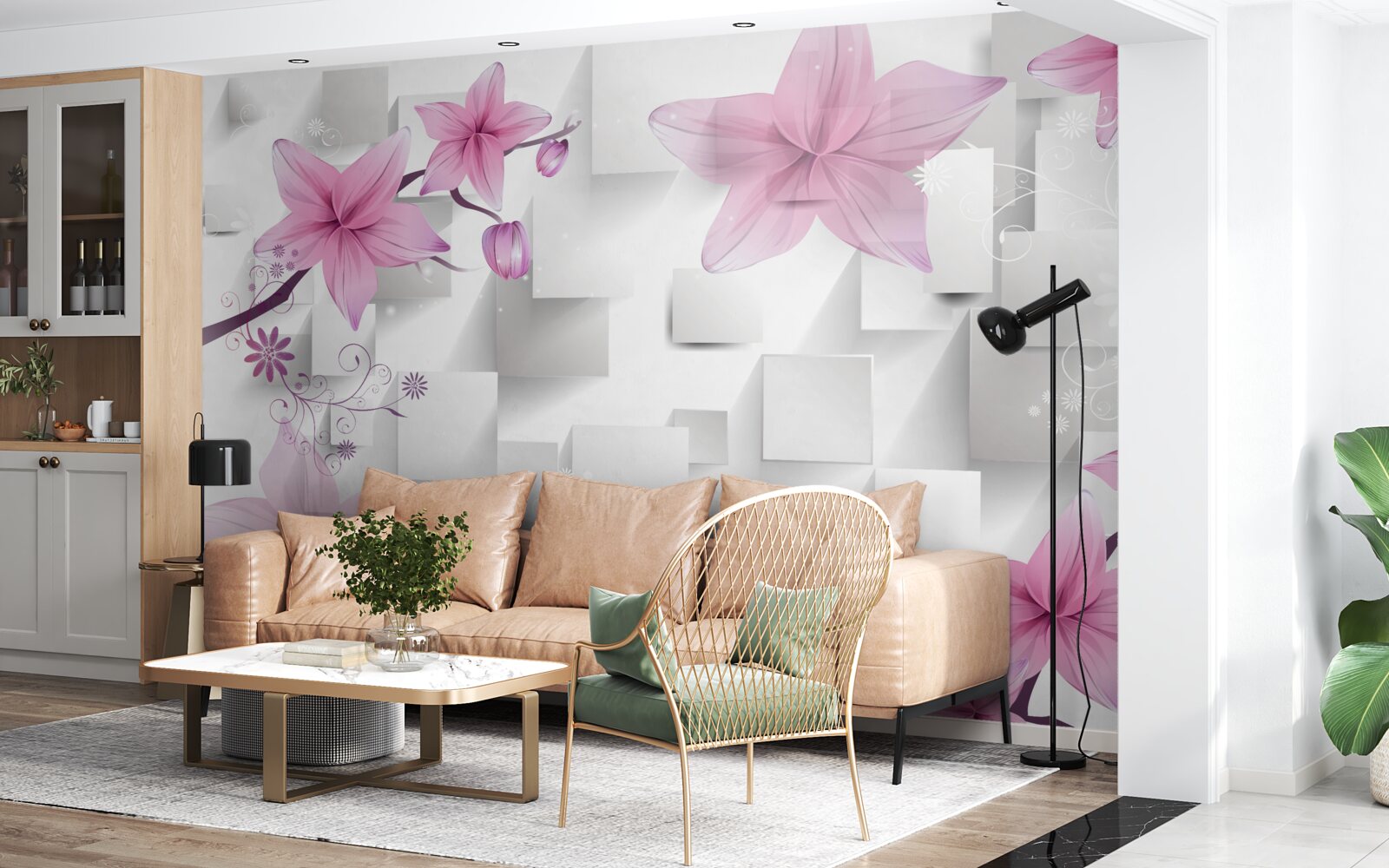 Фотошпалери абстрактний з фіолетовими бутонами