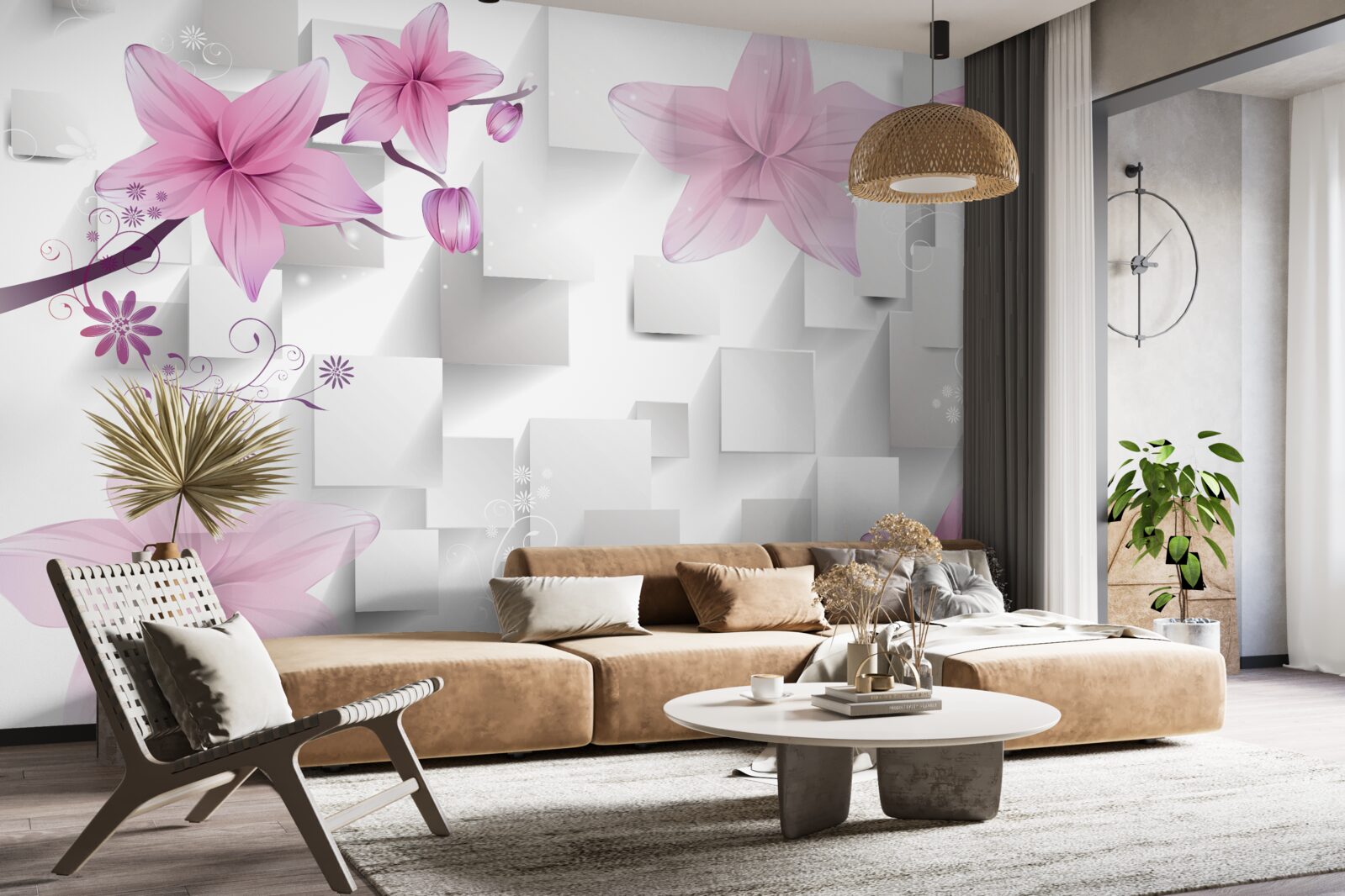 Фотошпалери абстрактний з фіолетовими бутонами