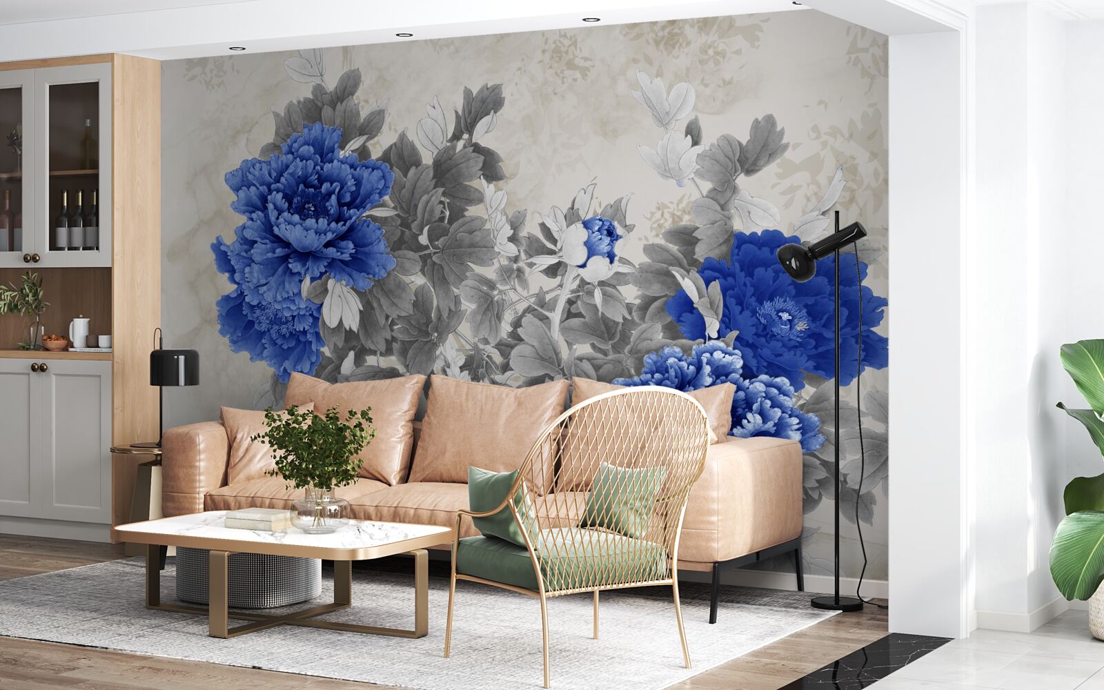 Фотошпалери квіткова ікіебана на сірому тлі