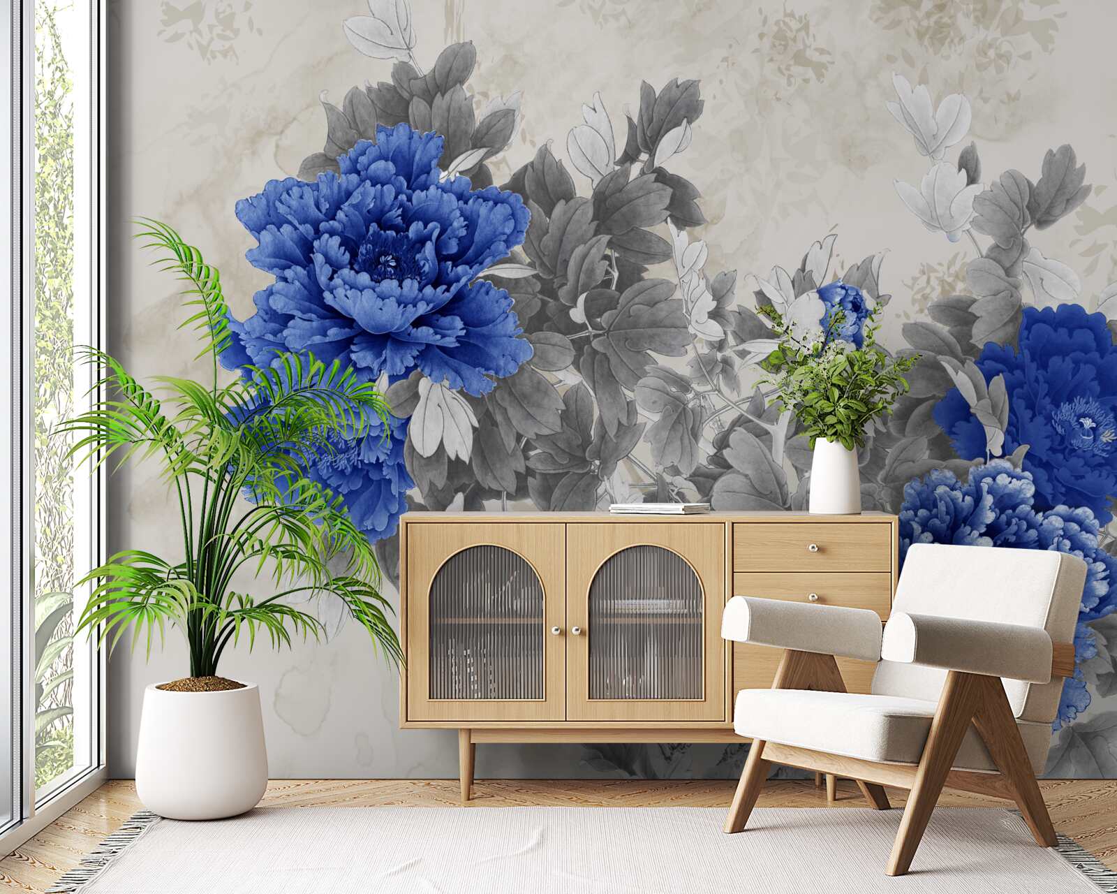 Фотошпалери квіткова ікіебана на сірому тлі