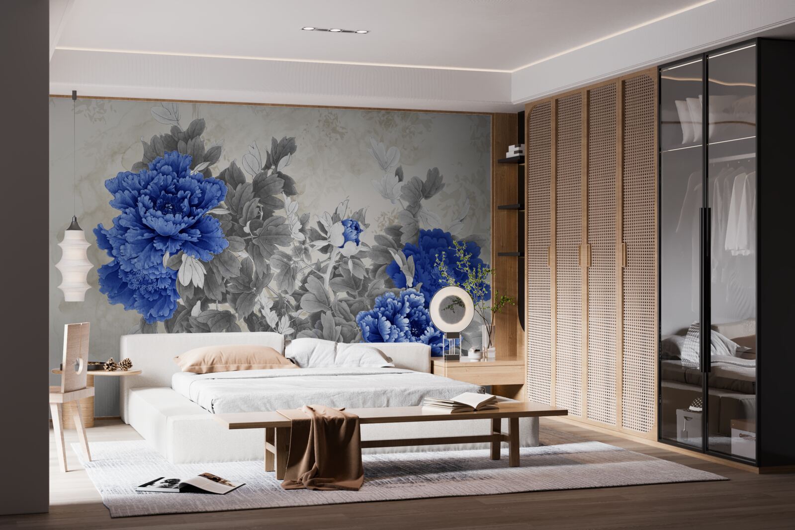 Фотошпалери квіткова ікіебана на сірому тлі