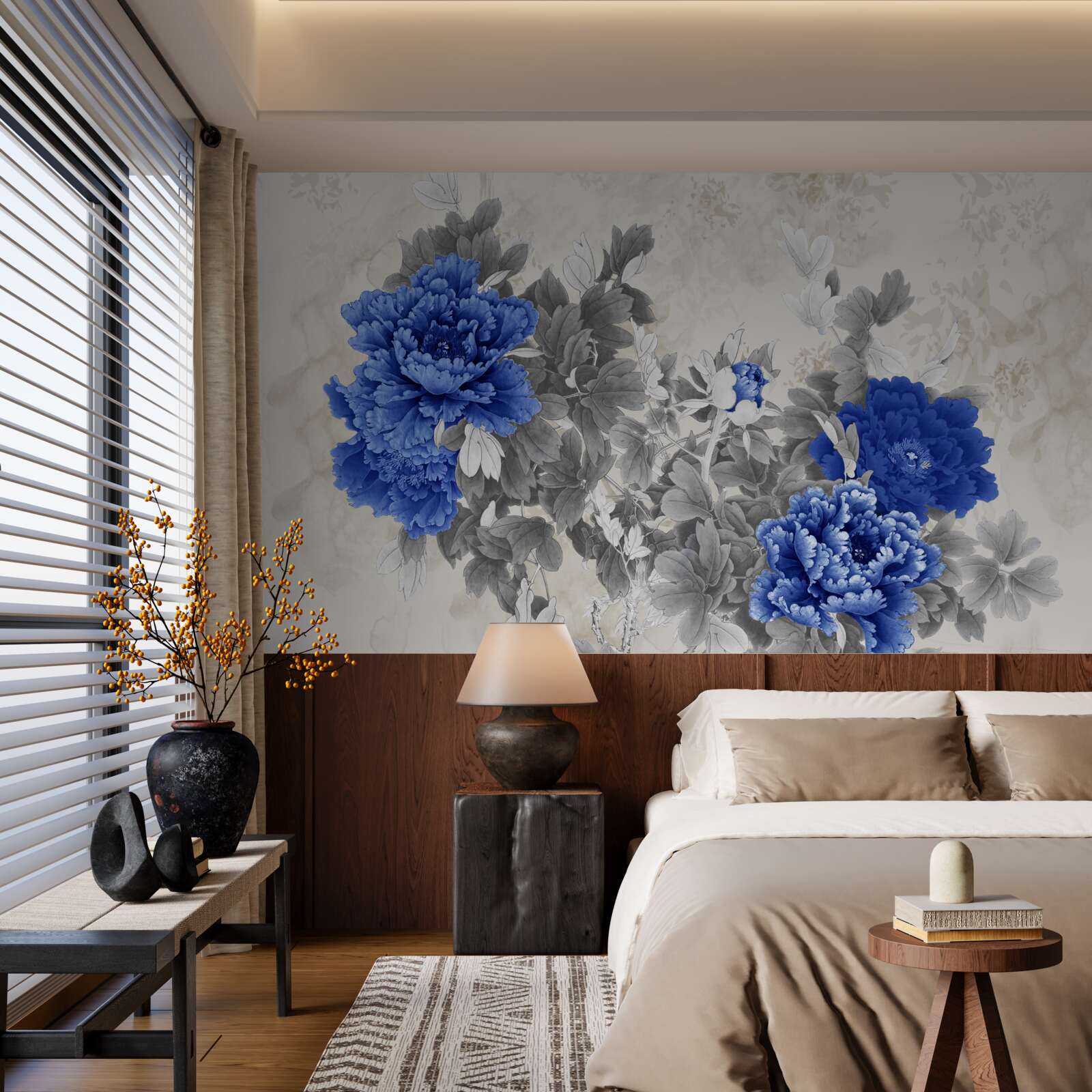 Фотошпалери квіткова ікіебана на сірому тлі