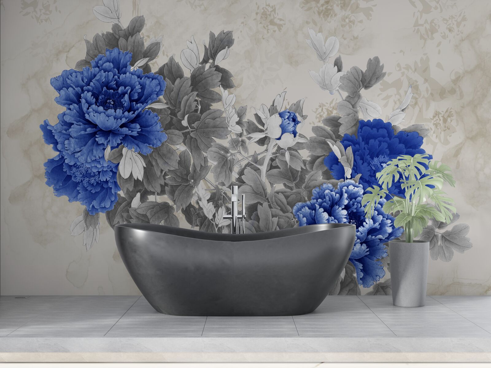 Фотошпалери квіткова ікіебана на сірому тлі