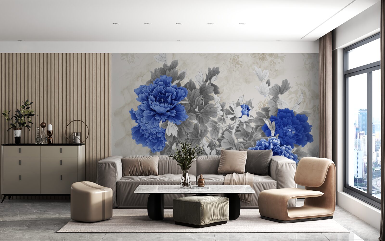 Фотошпалери квіткова ікіебана на сірому тлі