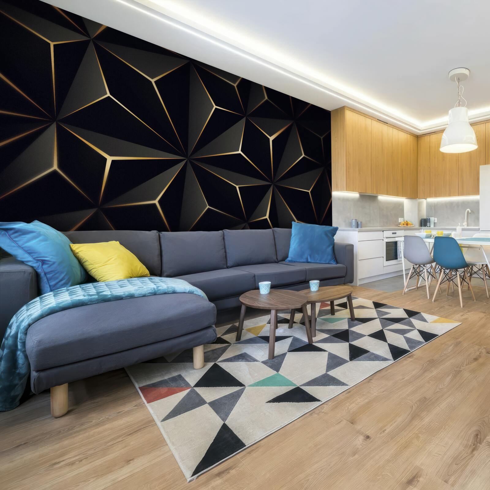 Фотошпалери 3d піраміди в чорному кольорі з золотими елементами