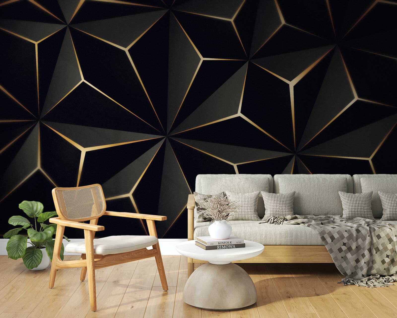 Фотошпалери 3d піраміди в чорному кольорі з золотими елементами