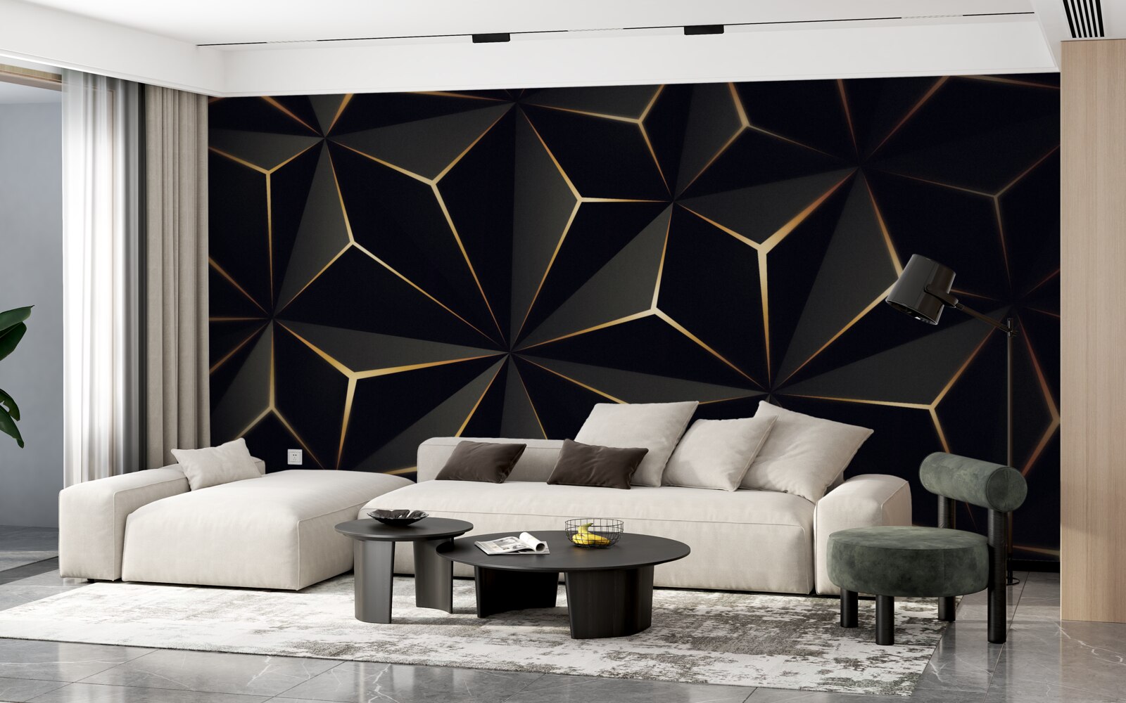 Фотошпалери 3d піраміди в чорному кольорі з золотими елементами