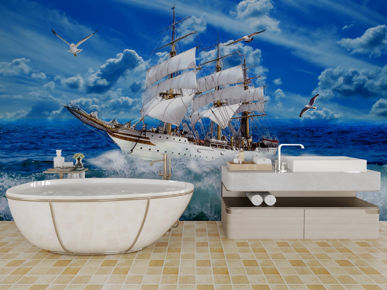 Фотошпалери корабель перемагає шторм