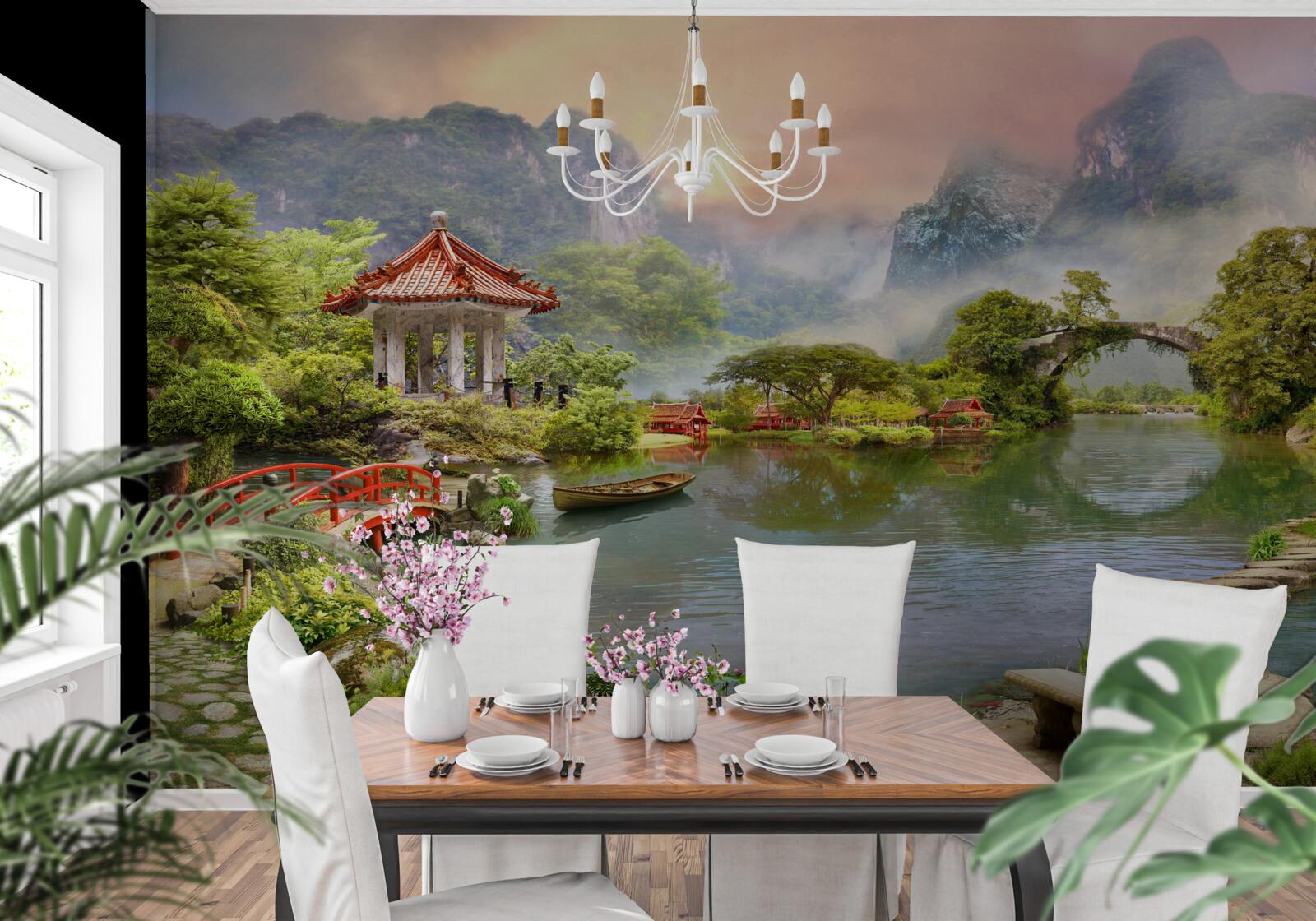 Фотошпалери туманний пейзаж японського саду