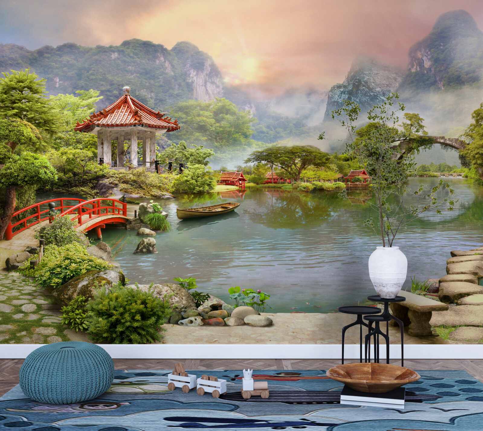 Фотошпалери туманний пейзаж японського саду