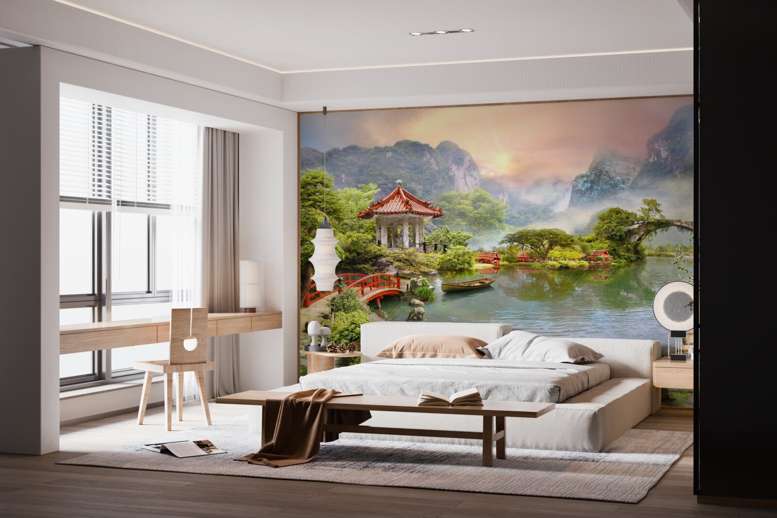 Фотошпалери туманний пейзаж японського саду