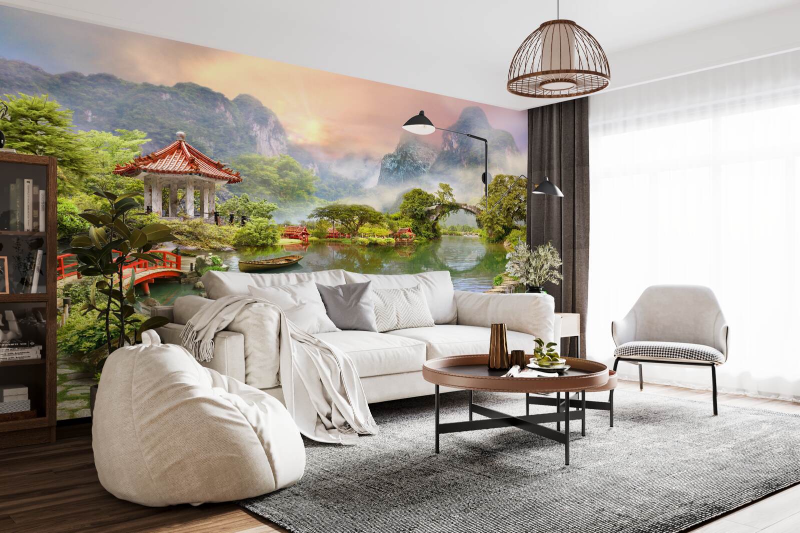 Фотошпалери туманний пейзаж японського саду