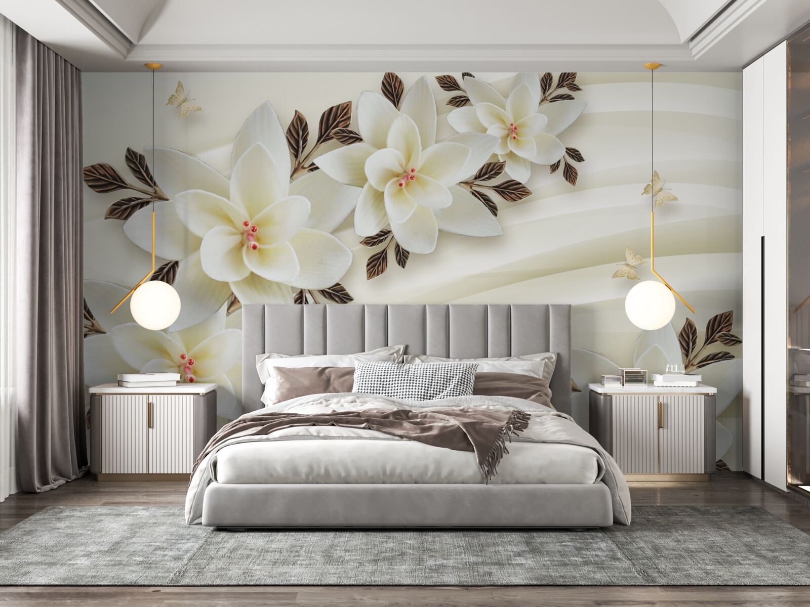 Фотошпалери тканина прикрашена білими квітами лотоса