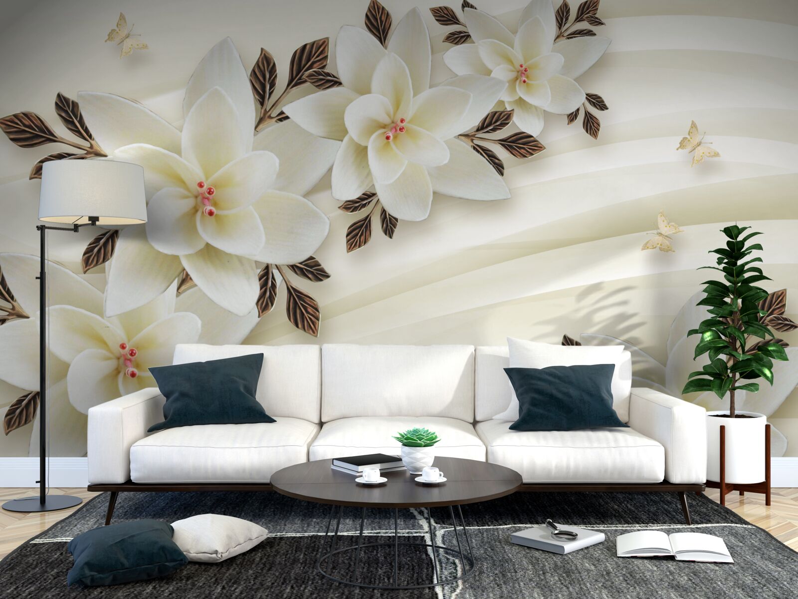 Фотошпалери тканина прикрашена білими квітами лотоса