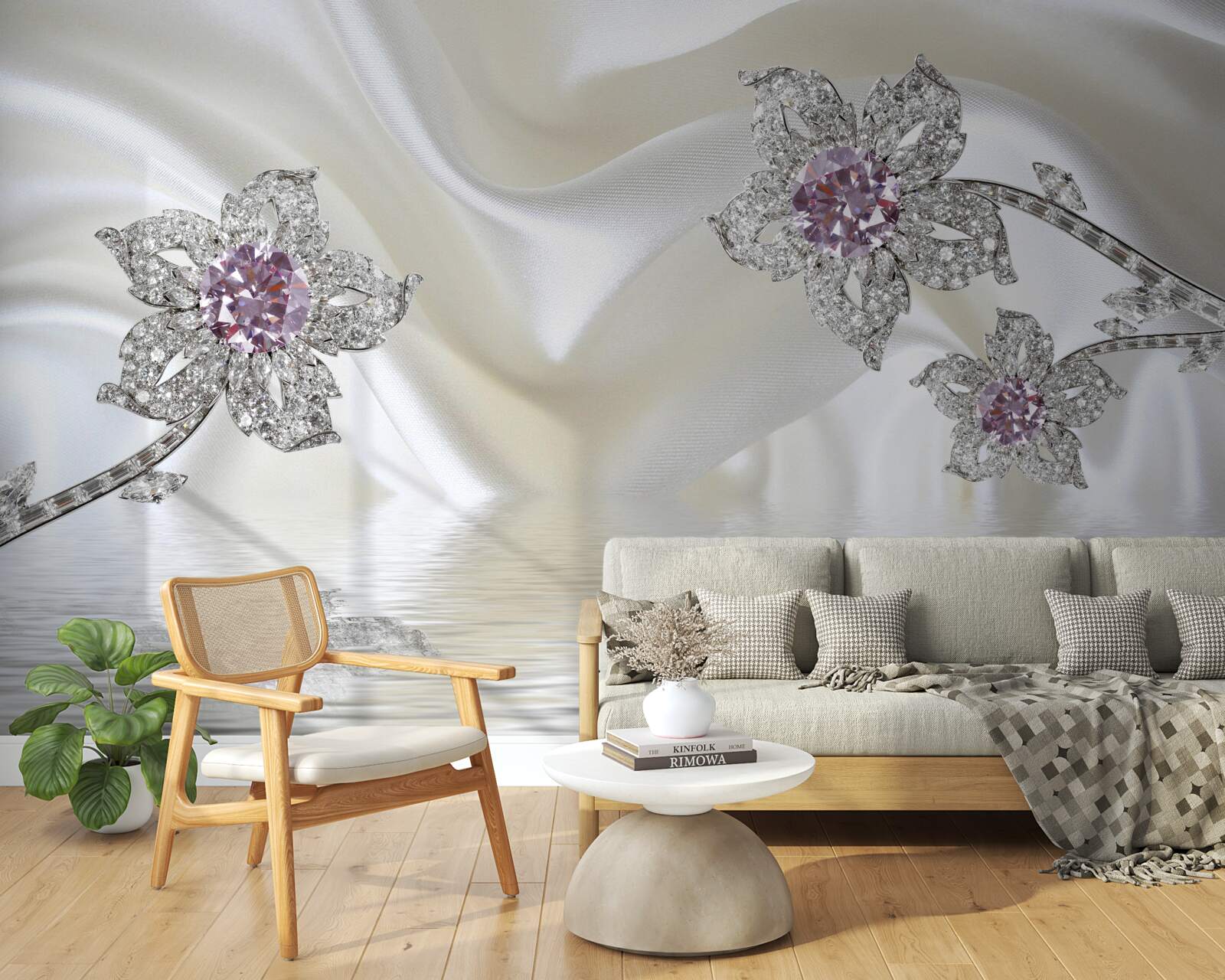 Фотошпалери срібні прикраси у вигляді квіткових форм