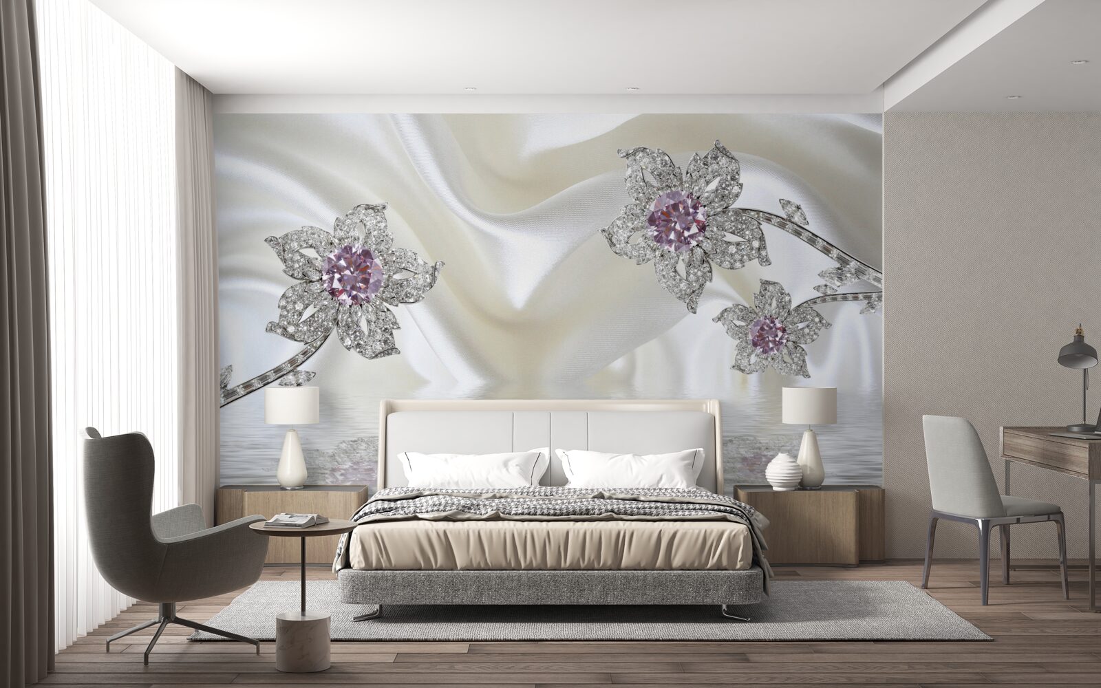 Фотошпалери срібні прикраси у вигляді квіткових форм