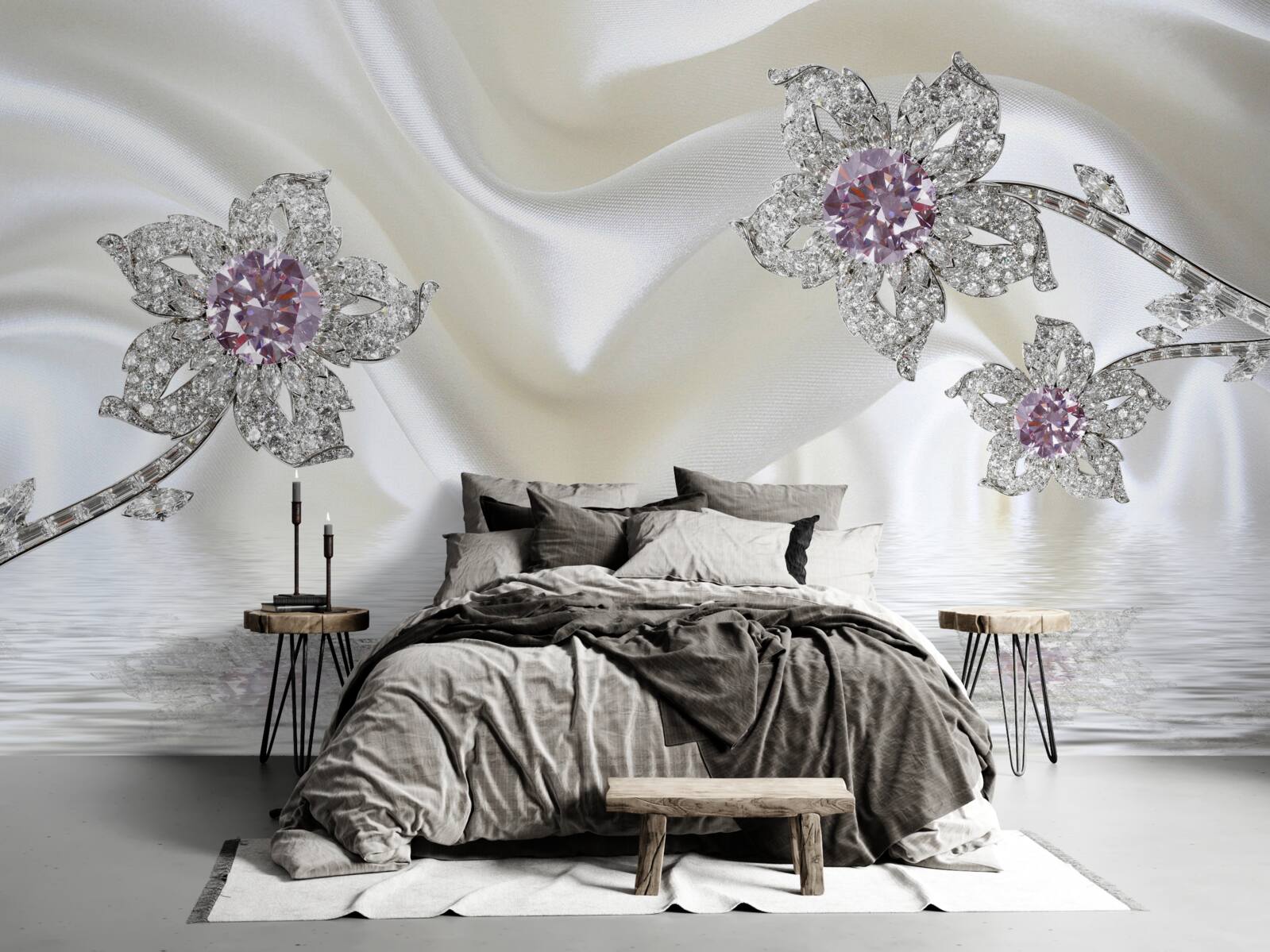 Фотошпалери срібні прикраси у вигляді квіткових форм