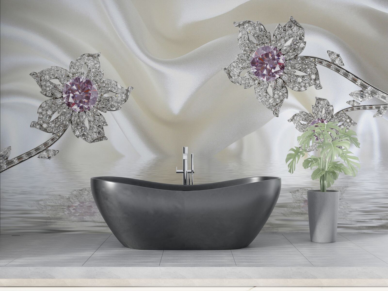 Фотошпалери срібні прикраси у вигляді квіткових форм