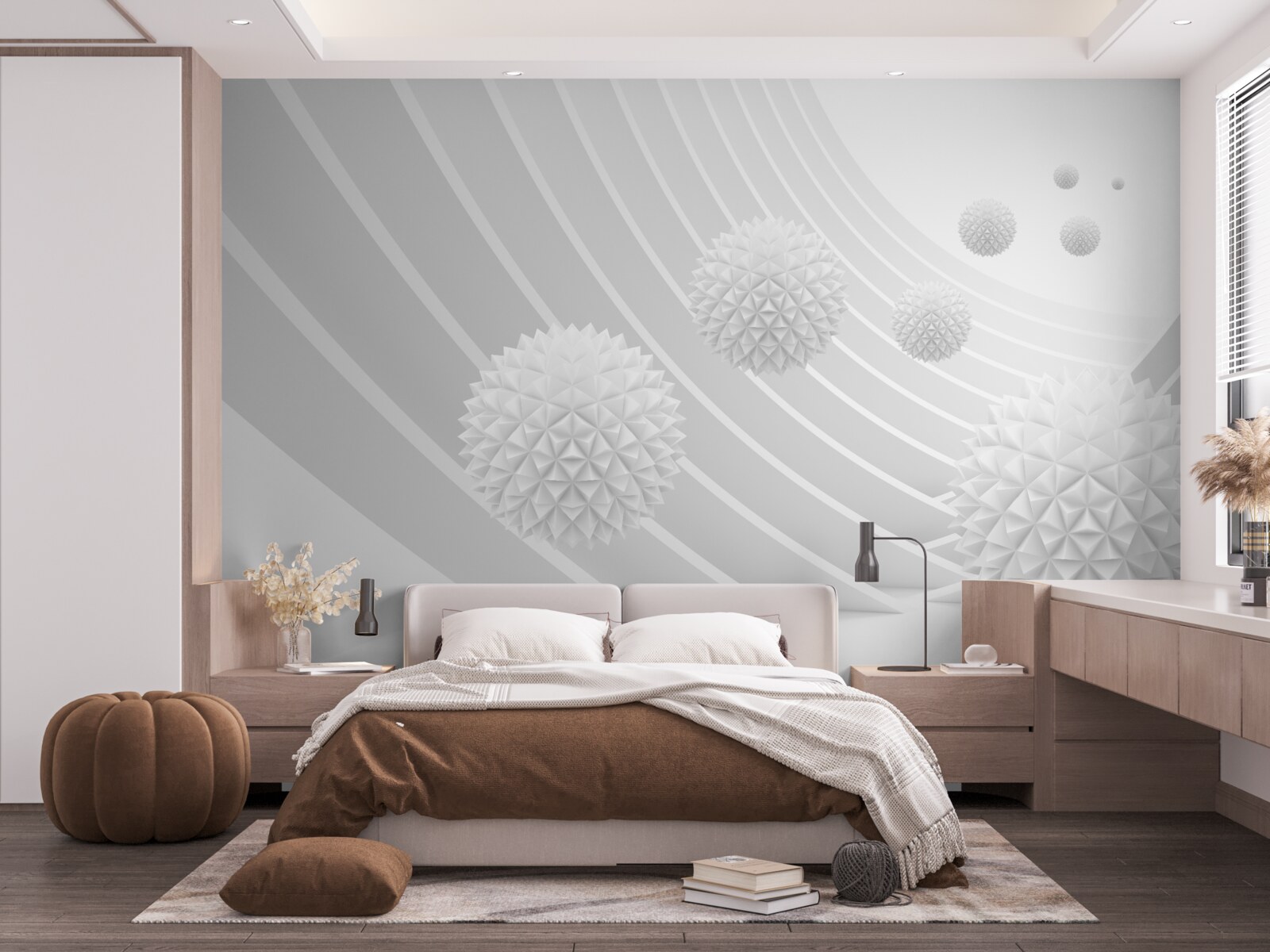 Фотошпалери гострі білі кулі в тунелі, що відступає