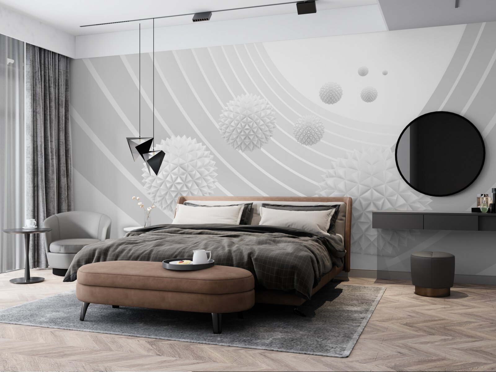 Фотошпалери гострі білі кулі в тунелі, що відступає