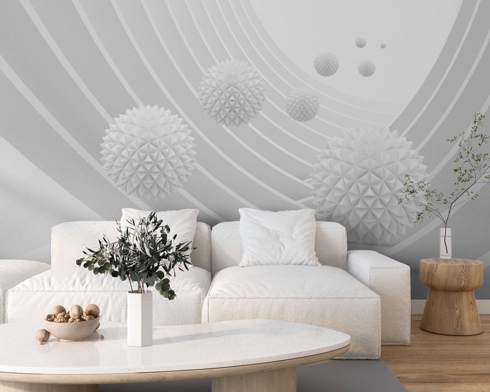 Фотошпалери гострі білі кулі в тунелі, що відступає