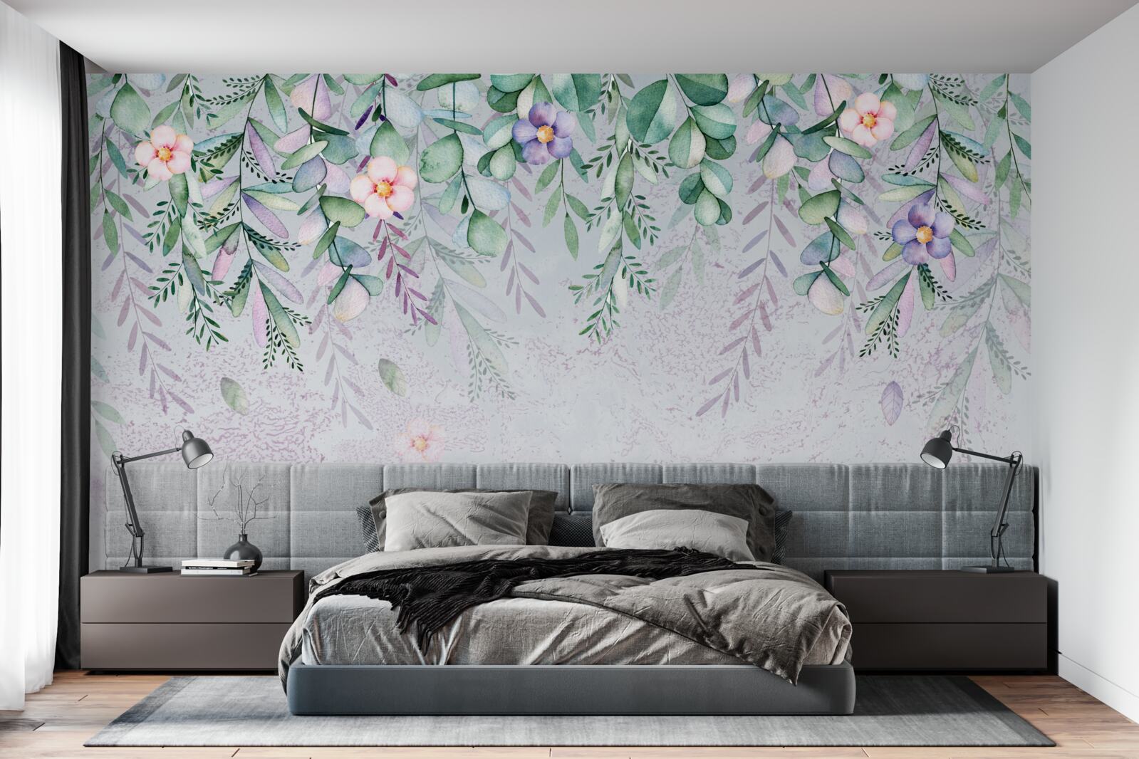 Фотошпалери акварель із зображенням перевернутих квітів