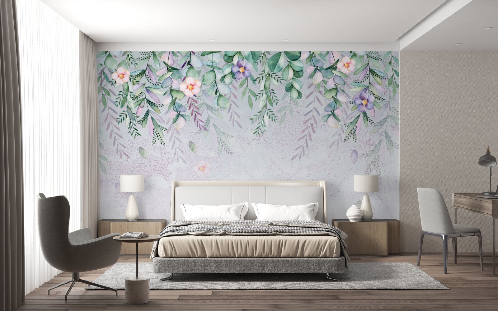 Фотошпалери акварель із зображенням перевернутих квітів