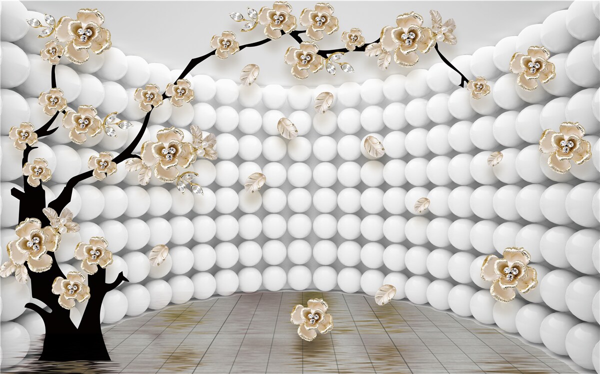 Фотошпалери кімната з об'ємними кулями та деревом