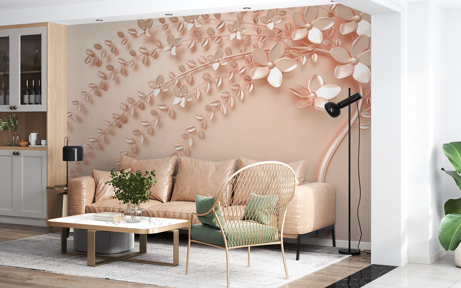 Фотошпалери дерево з тонкою деревиною та багатим цвітінням