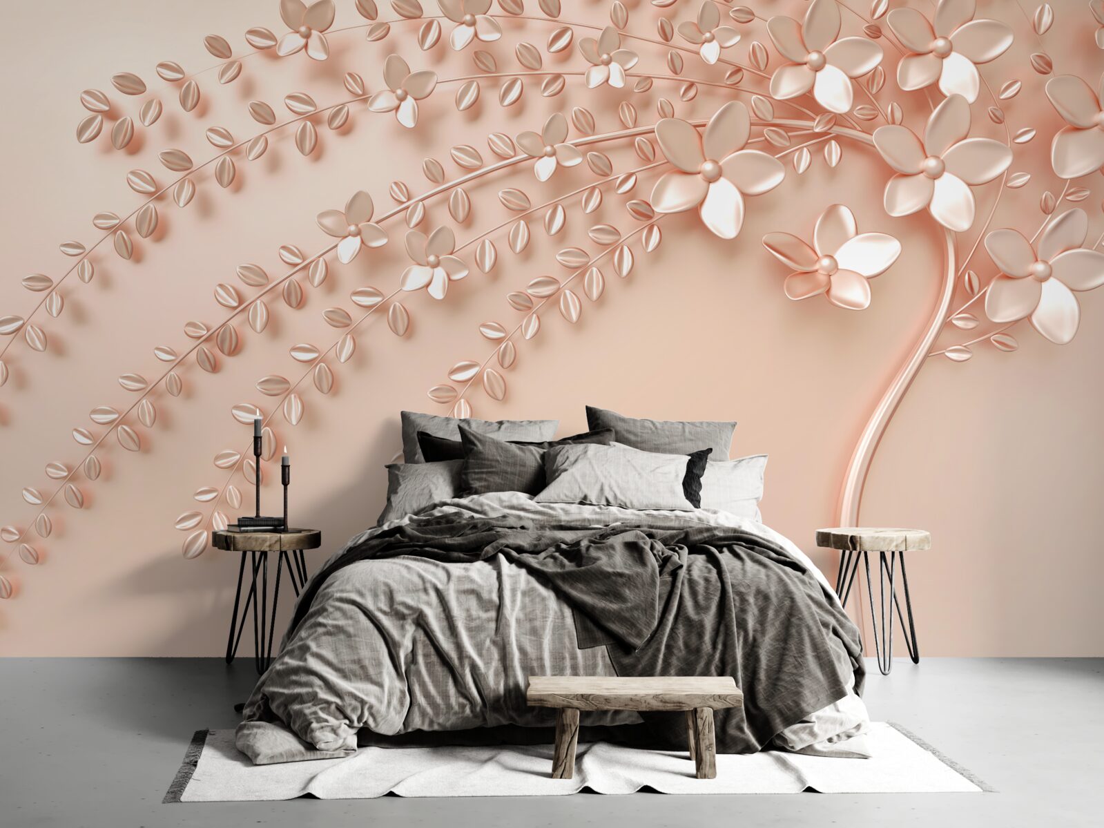 Фотошпалери дерево з тонкою деревиною та багатим цвітінням