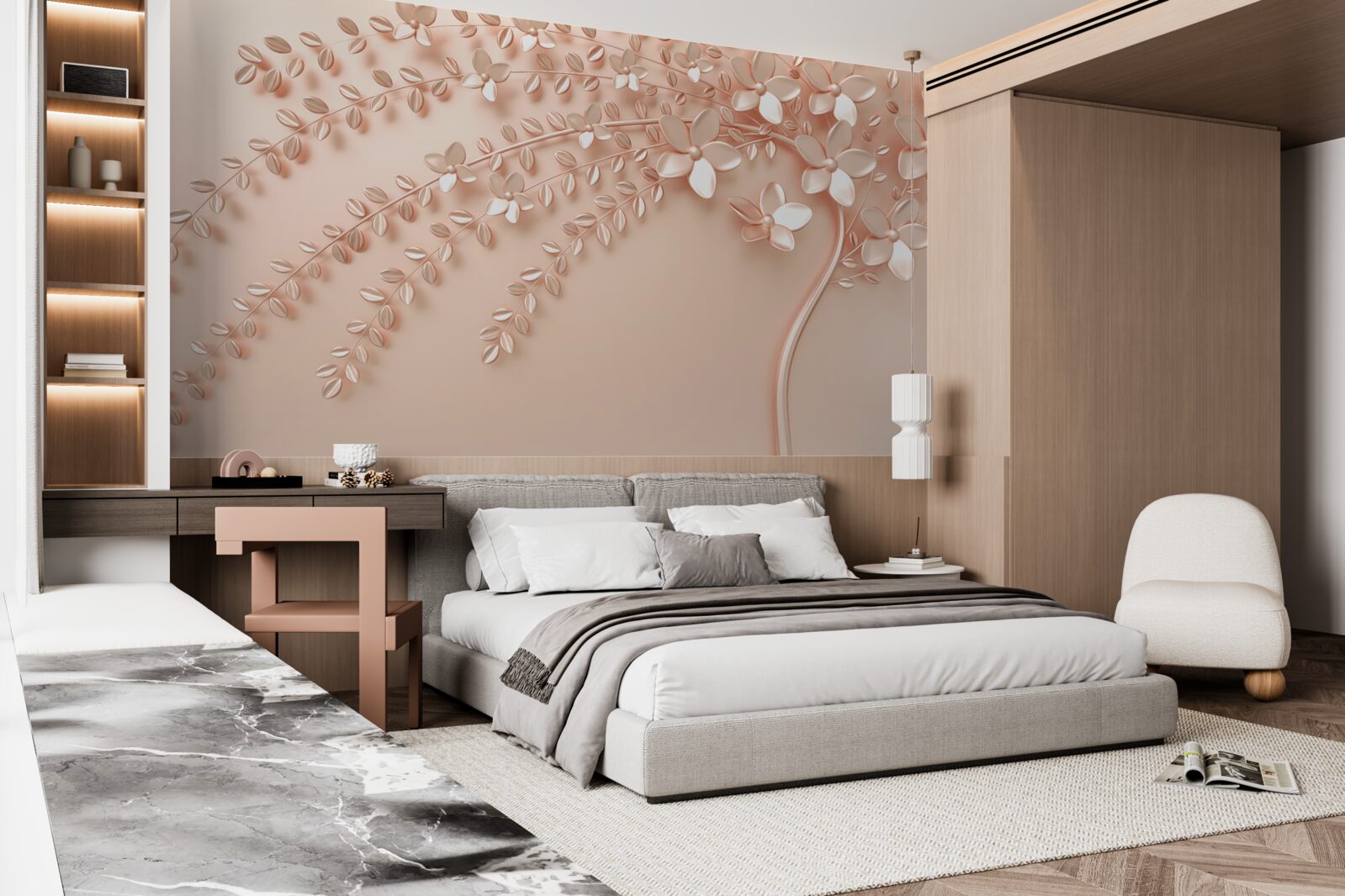 Фотошпалери дерево з тонкою деревиною та багатим цвітінням