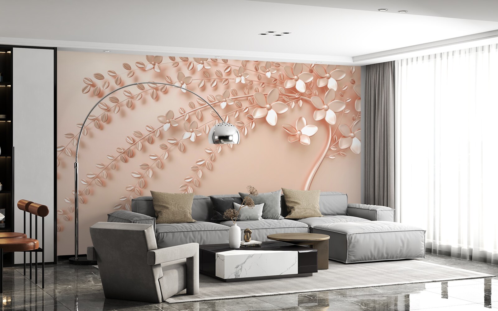 Фотошпалери дерево з тонкою деревиною та багатим цвітінням