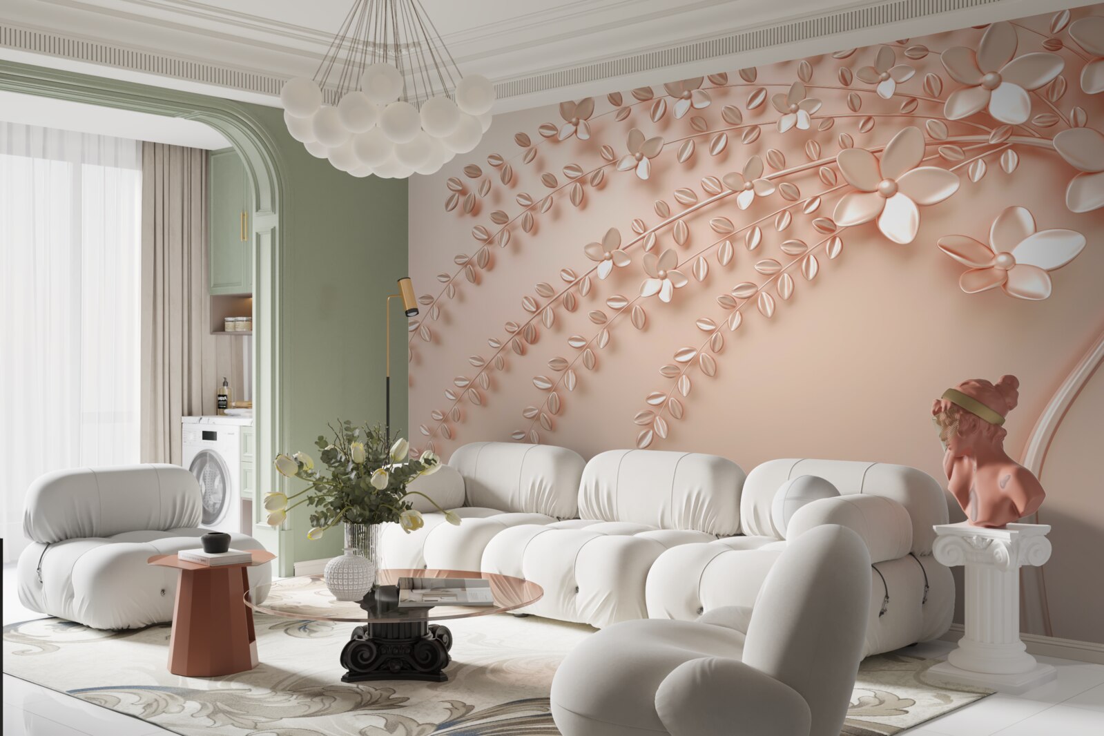 Фотошпалери дерево з тонкою деревиною та багатим цвітінням